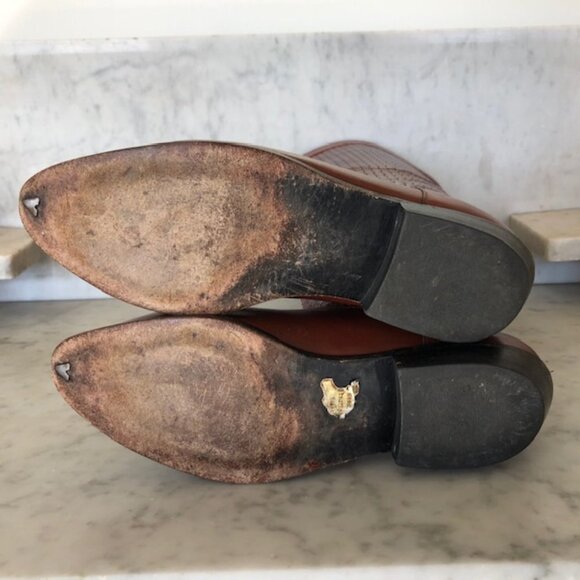 TONY LAMA Basket Weave Upper Leather Brown Pointed Toe Pull On Ladies Bo… - Picture 14 of 17